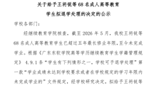 关于对王坍锐等68名成人高等教育学生拟退学处理决定的公示